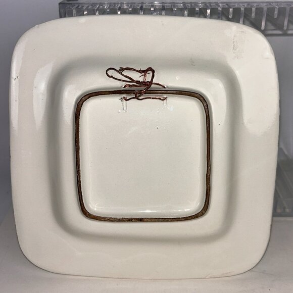 Italian Handpainted Faience Pottery Square Plate Grape Crushing 8.5" NOTE - Picture 5 of 9